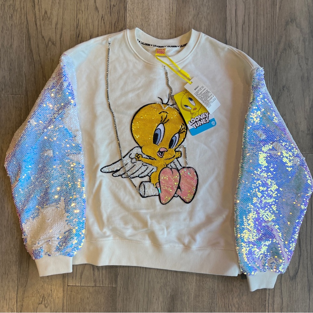 Lalabobo‎ Sequin Looney Tunes Tweety Bird Sweatshirt Sz Small